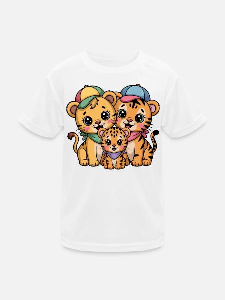 Süße Löwe Tiger Leopard Freunde - Kinder Funktions-T-Shirt - Weiß - Vorne