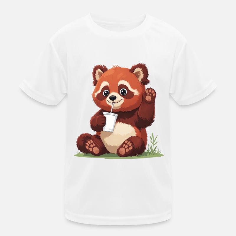 Roter Panda mit Strohhalm Kinder Funktions-T-Shirt