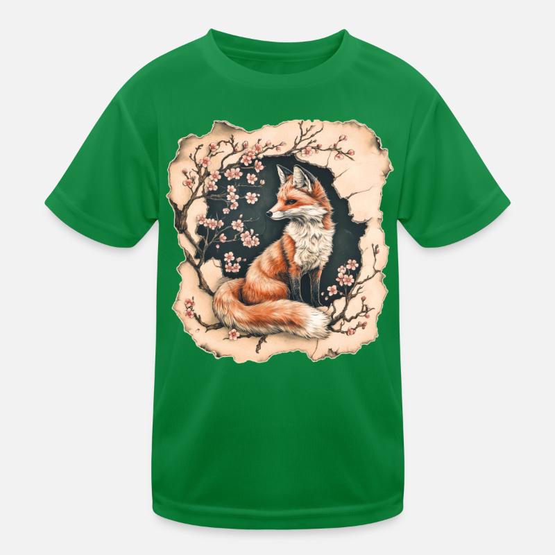 Fuchs mit Kirschblüten Kinder Funktions-T-Shirt