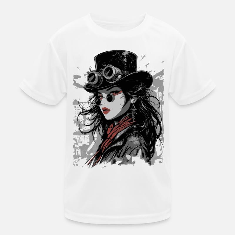 Steampunk Diva with Goggles Kids Functional T-Shirt