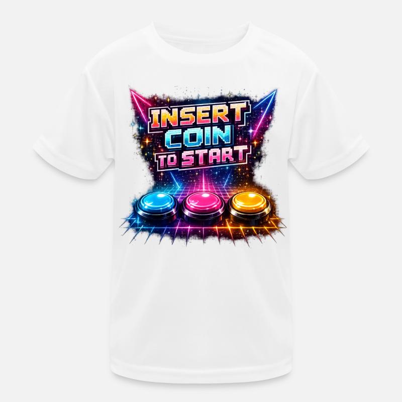 Retro Arcade Neon – Insert Coin Kinder Funktions-T-Shirt