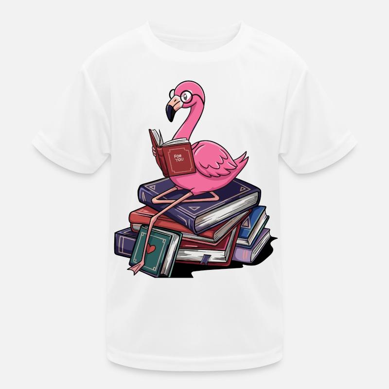 Bücherwurm Flamingo Vogel liest Bücher Kunst Kinder Funktions-T-Shirt
