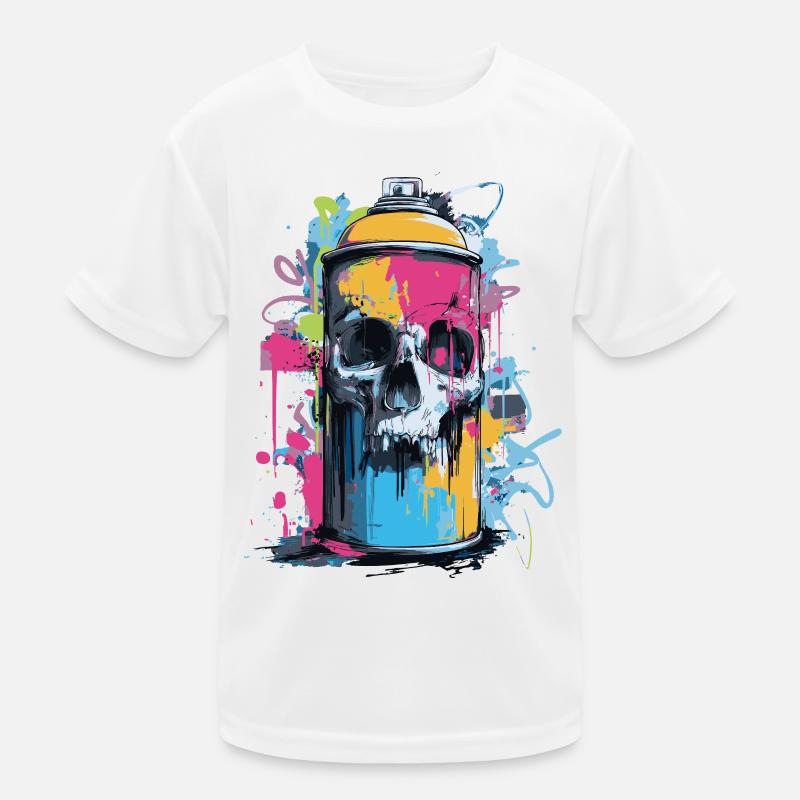 Skull Graffiti Spray Can Kids Functional T-Shirt