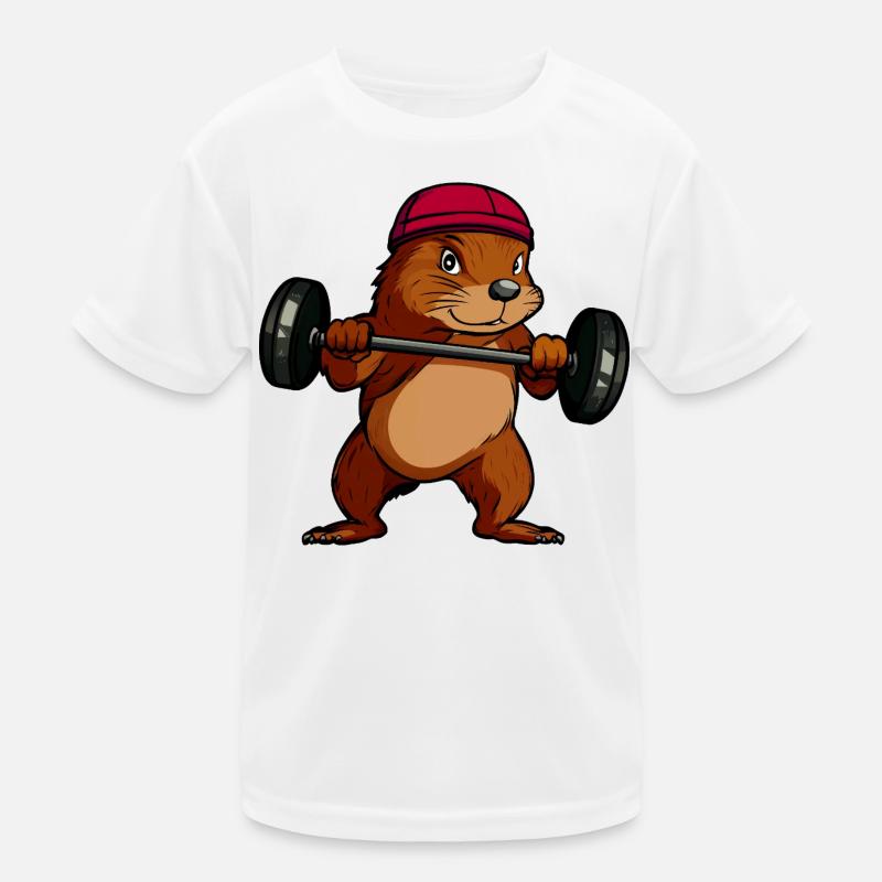Powerful Squirrel Dumbbell Hero - Kids Functional T-Shirt - white