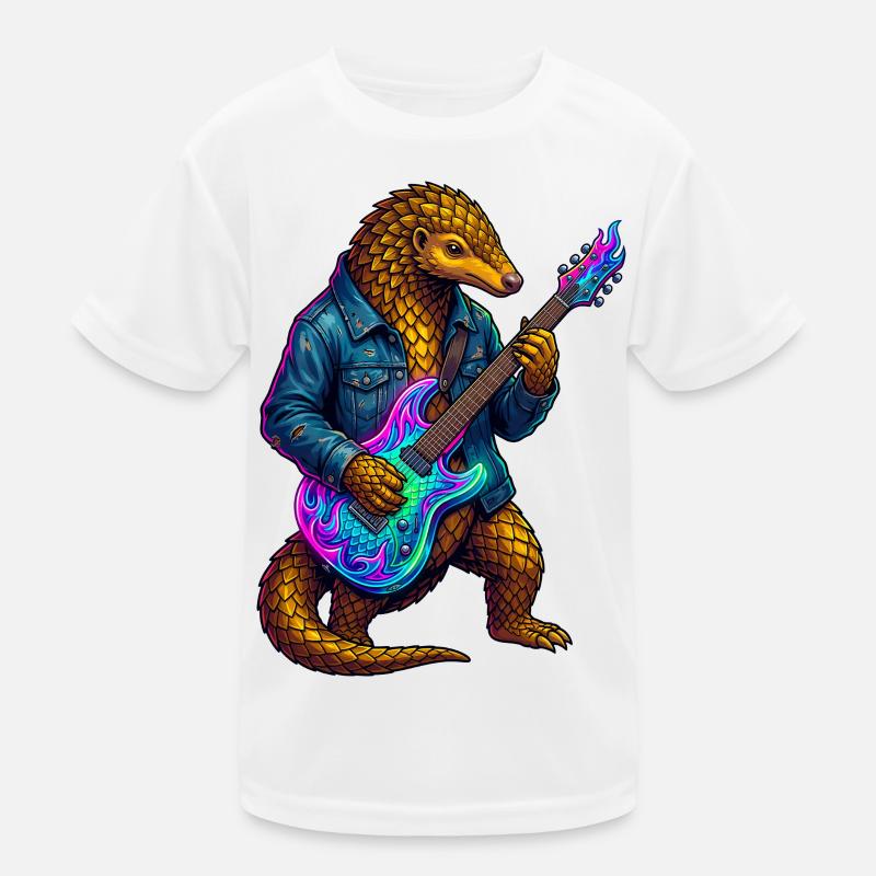 Pangolin with jacket and neon electric guitar Kids Functional T-Shirt