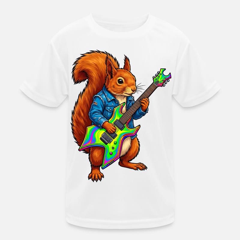 Eichhörnchen mit Jacke und E-Gitarre - Kinder Funktions-T-Shirt - Weiß