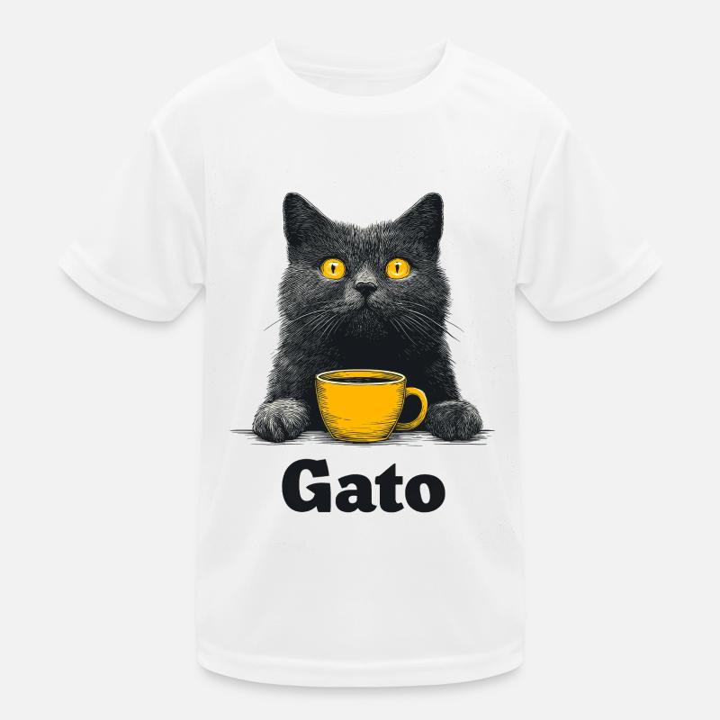 Gato Kaffee Blick Katze Kinder Funktions-T-Shirt
