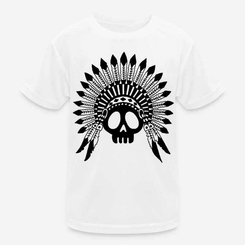 Indian Chief Skull (Black) Kids Functional T-Shirt