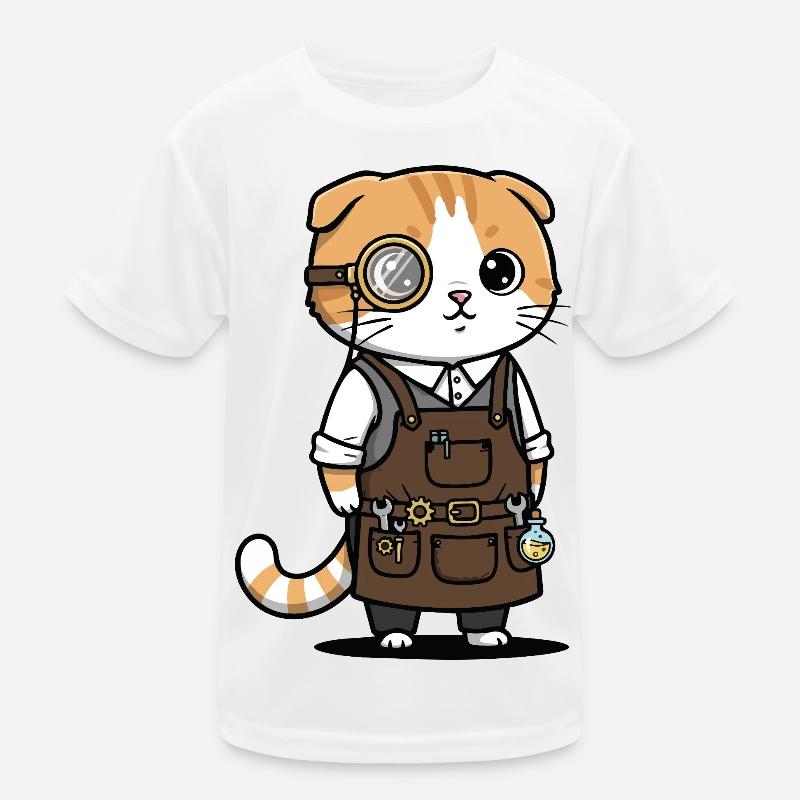 Scottish Fold Steampunk Monocle Inventor Cat Kids Functional T-Shirt