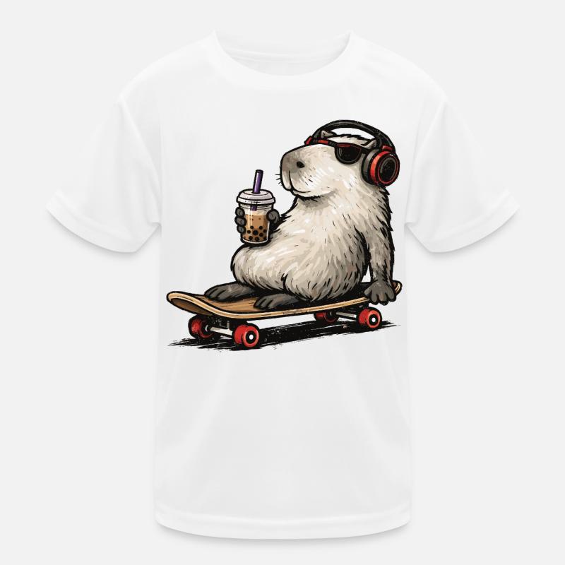 Capybara Skateboard Bubble Tea Kinder Funktions-T-Shirt
