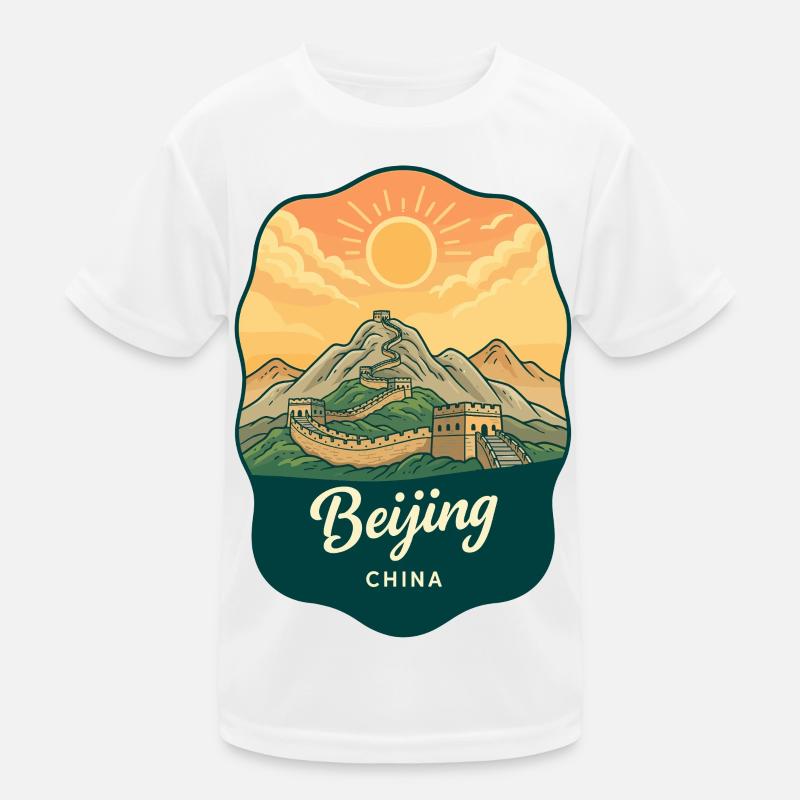 Pekinger Große Mauer Retro-Sonnenuntergangs-Reiseabzeichen Kinder Funktions-T-Shirt