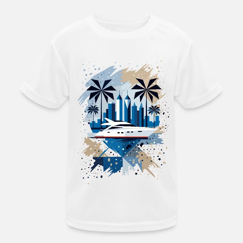 Panorama moderne de yachts et de villes – Design élégant T-shirt sport Enfant
