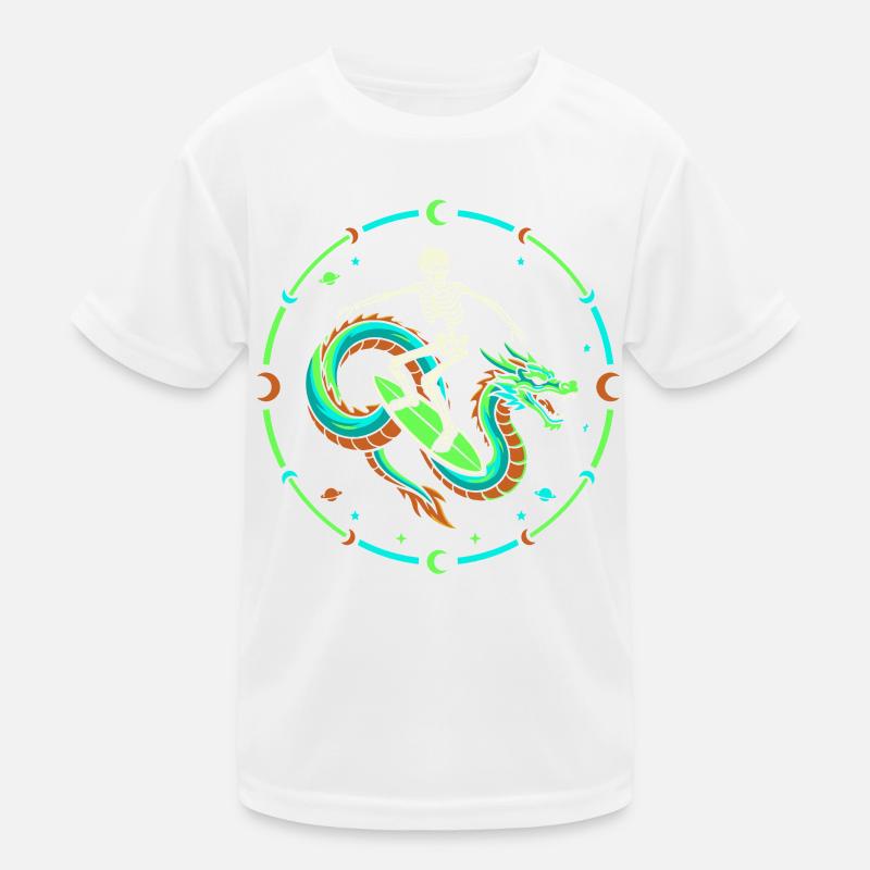 Cosmic Skeleton Riding Dragon Wave Kinder Funktions-T-Shirt