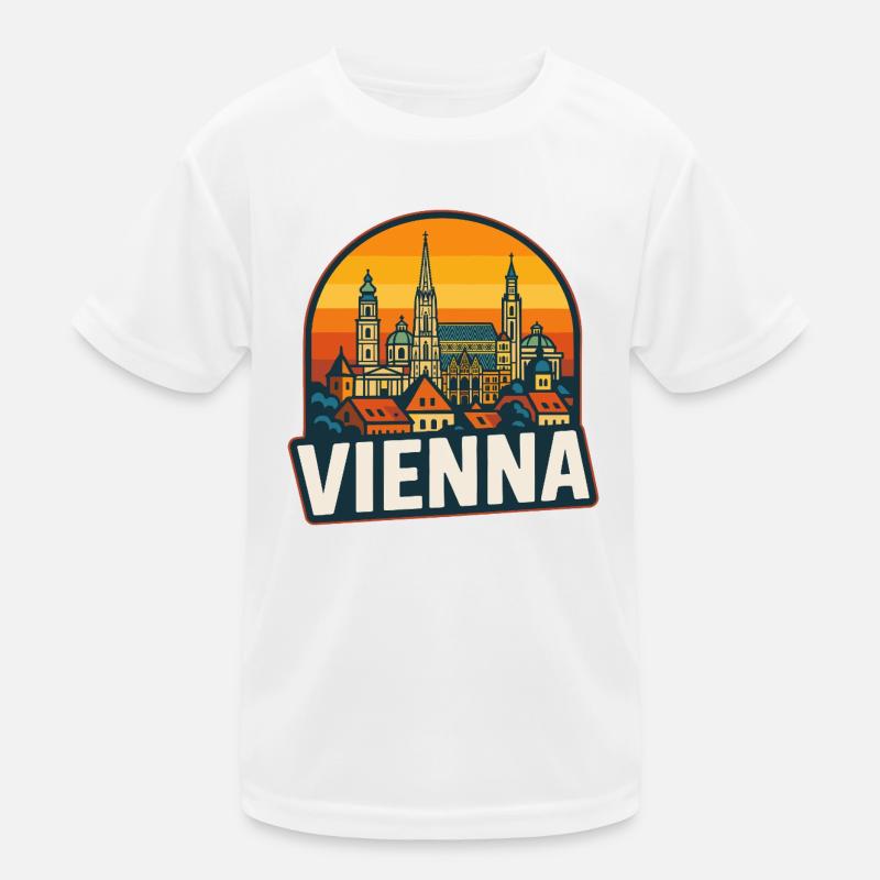 Vienna Skyline Retro Sunset Vintage Art Kids Functional T-Shirt