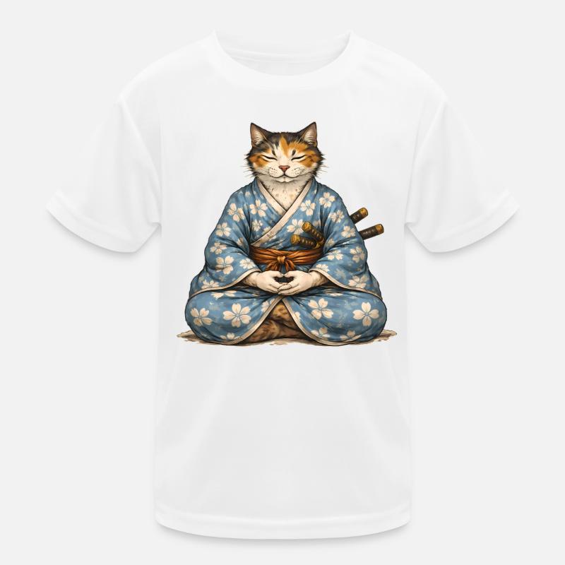 Zen-Samurai-Katzen-Meditationskimono Kinder Funktions-T-Shirt