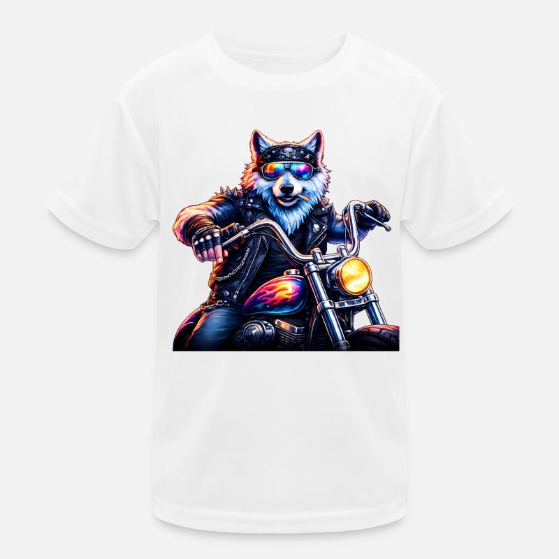 Neon Biker Wolf Motorradtier Kinder Funktions-T-Shirt