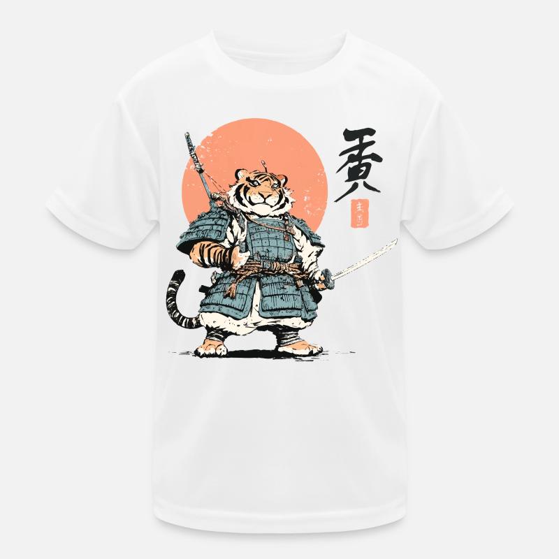 Tiger Samurai Armor Katana Kids Functional T-Shirt