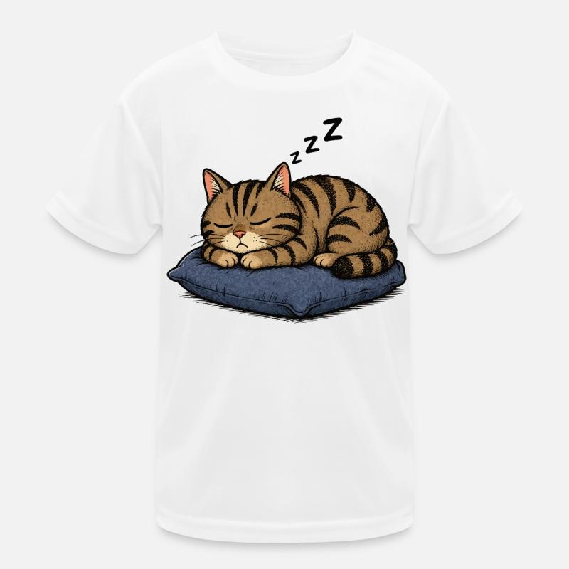 Sleeping cat on pillow - Kids Functional T-Shirt - white