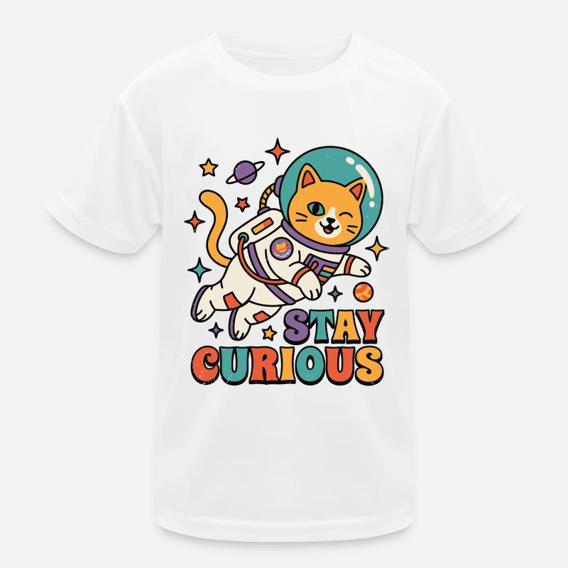 Stay Curious Space Cat Kids Functional T-Shirt