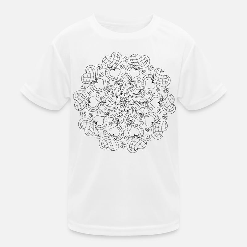 Mandala aus Herzen schwarz-weiß Kinder Funktions-T-Shirt