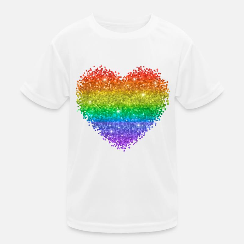 Regenbogenherz Glitzerpunkte Kinder Funktions-T-Shirt