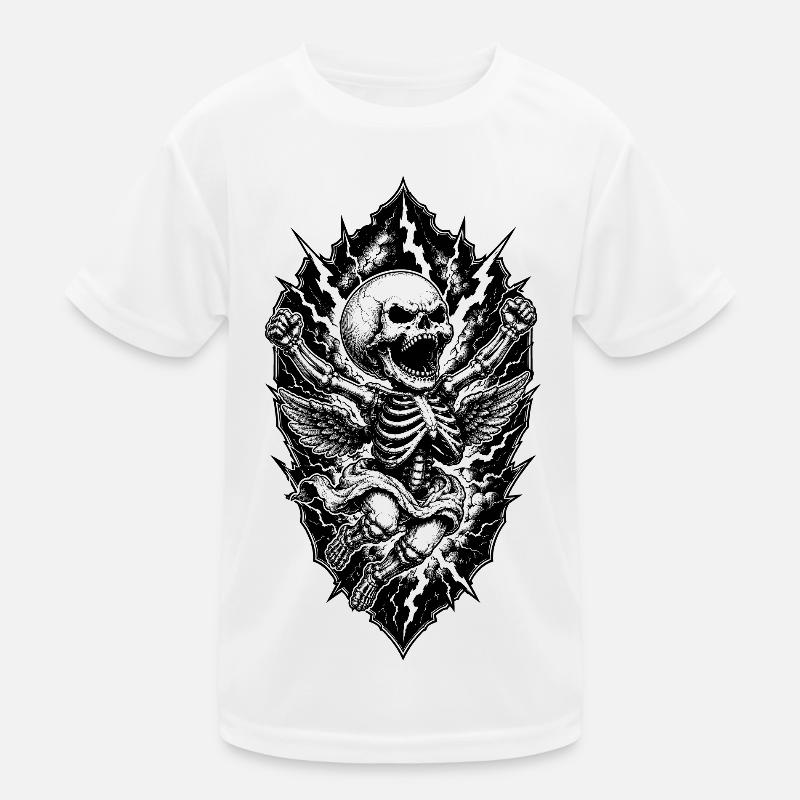 Skeleton Angel with Lightning Gothic Motif Kids Functional T-Shirt