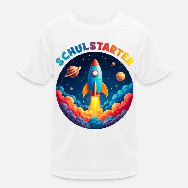 Lustige Bubble Rakete mit Planeten - Schulstarter Kinder Funktions-T-Shirt