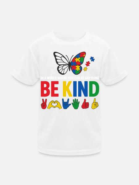 Autism Be Kind Awareness | Colorful Butterfly - Kids Functional T-Shirt - white - Front