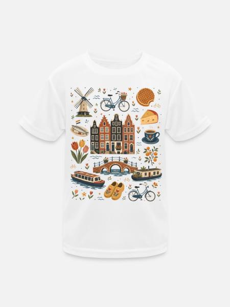 Netherlands | Canals, Tulips & Bicycles - Kids Functional T-Shirt - white - Front