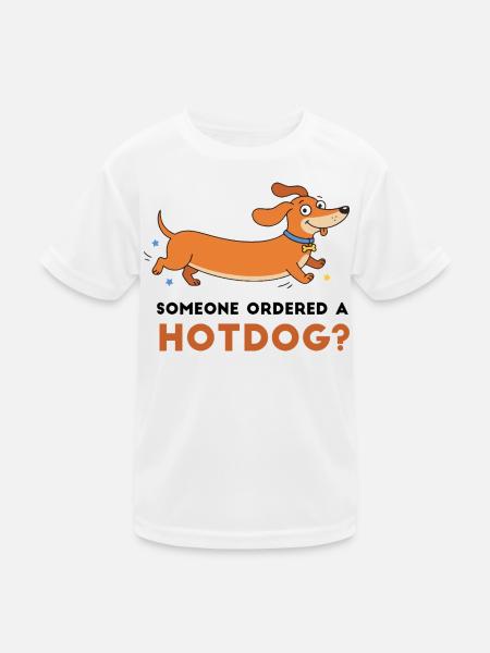 Hotdog? Verspielte Dackler-Illustration - Kinder Funktions-T-Shirt - Weiß - Vorne