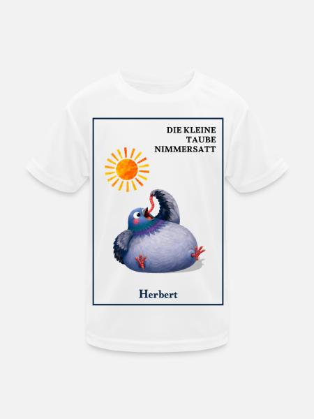 DIE KLEINE TAUBE NIMMERSATT - Herbert - mit Wurm - Kinder Funktions-T-Shirt - Weiß - Vorne