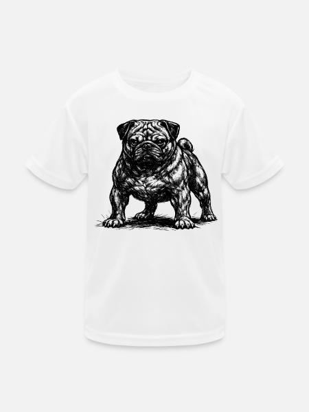 Muscular pug with evil eye - Kids Functional T-Shirt - white - Front