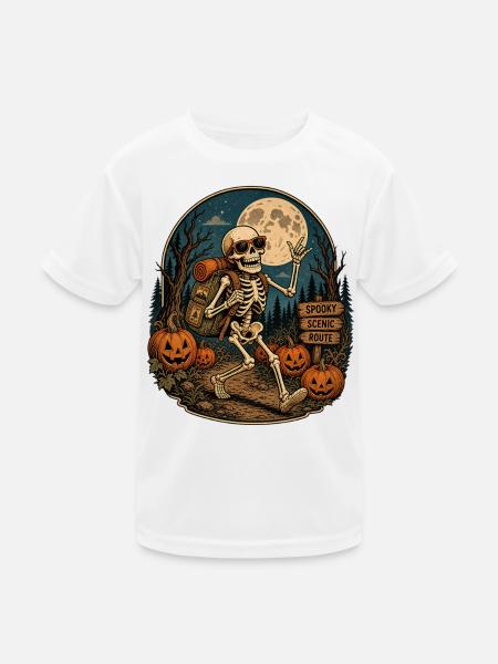 Vintage Halloween Pumpkin Skeleton Retro Outdoor Fan - Kids Functional T-Shirt - white - Front