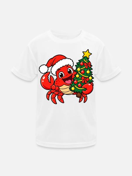 Weihnachts Krabbe - Kinder Funktions-T-Shirt - Weiß - Vorne