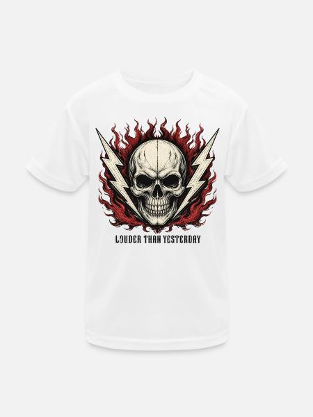 Dreh es lauter, bis es weh tut – Skull Rock & Ca - Kinder Funktions-T-Shirt - Weiß