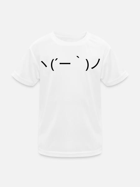 Relaxed Emote ヽ( ́ー')ノ Carefree Kaomoji - Kids Functional T-Shirt - white - Front