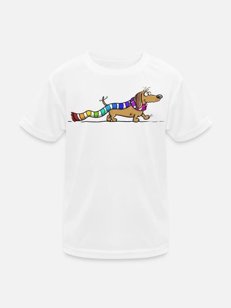 Dackel mit Regenbogen Schal Cartoon Dachshund Hund - Kinder Funktions-T-Shirt - Weiß