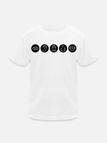 Fünf Sinne, Sinnesorgane - Kinder Funktions-T-Shirt - Weiß - Vorne