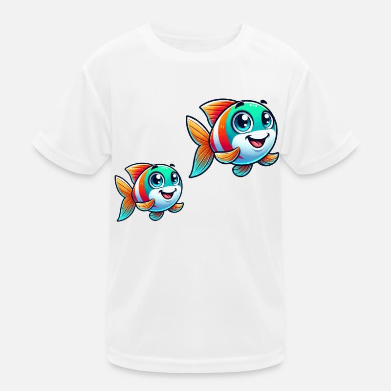Fische Comic - Kinder Funktions-T-Shirt - Weiß