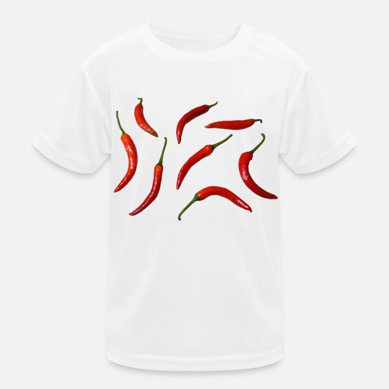 Fresh red chilies arranged on a light surface. Kids Functional T-Shirt