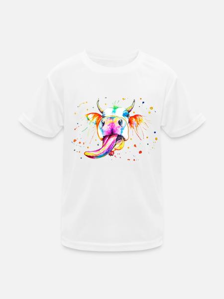 Kuh, die ihre Zunge herausstreckt - Kinder Funktions-T-Shirt - Weiß