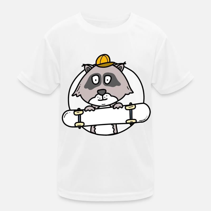 Waschbär mit Skateboard Kinder Funktions-T-Shirt