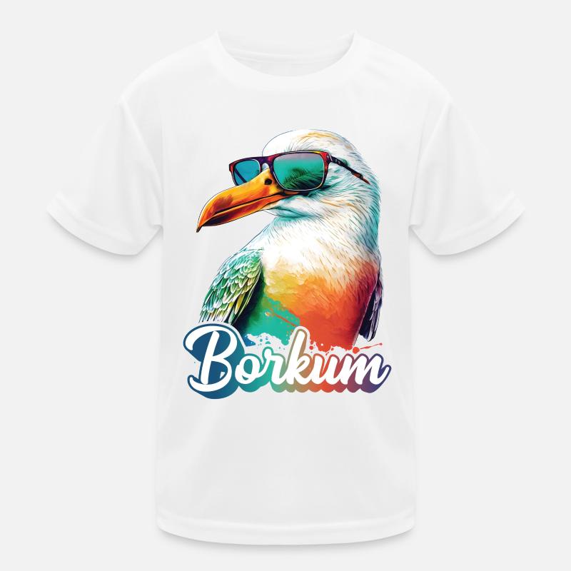 Borkum Urlaub coole bunte Möwe mit Sonnenbrille Kinder Funktions-T-Shirt