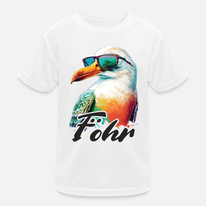 Föhr Urlaub coole bunte Möwe mit Sonnenbrille Kinder Funktions-T-Shirt