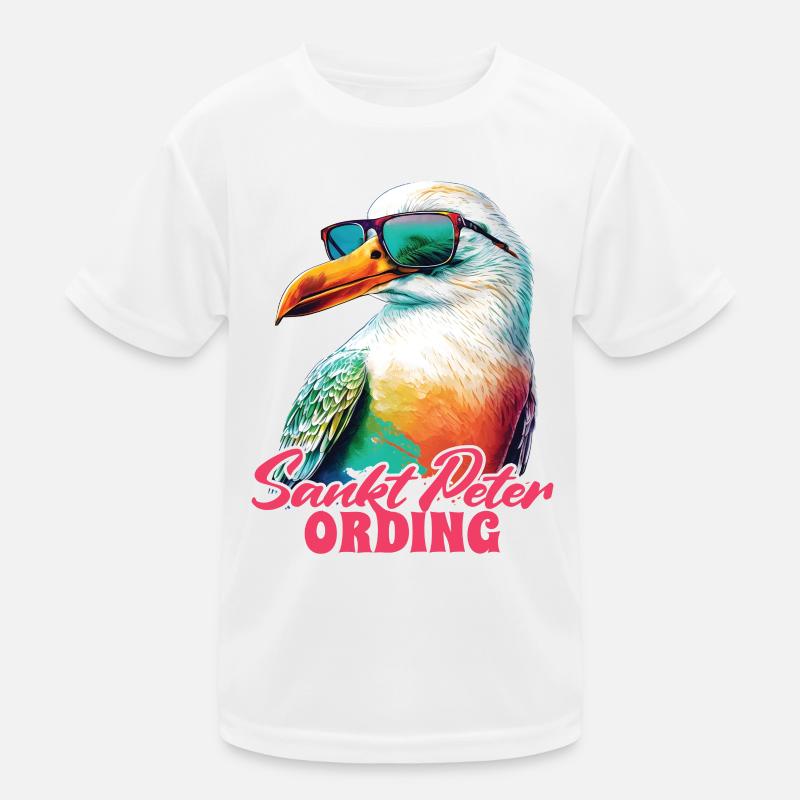 Sankt Peter Ording Urlaub Möwe mit Sonnenbrille - Kinder Funktions-T-Shirt - Weiß