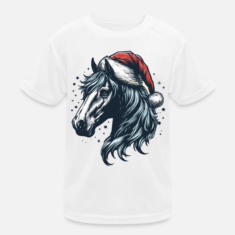 Tête de cheval avec chapeau de père Noël T-shirt sport Enfant