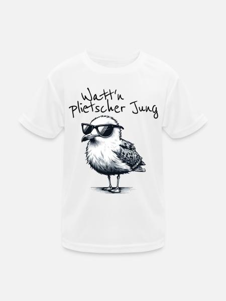 Watt'n plietscher Jung Norddeutsche Möwe Spruch - Kinder Funktions-T-Shirt - Weiß