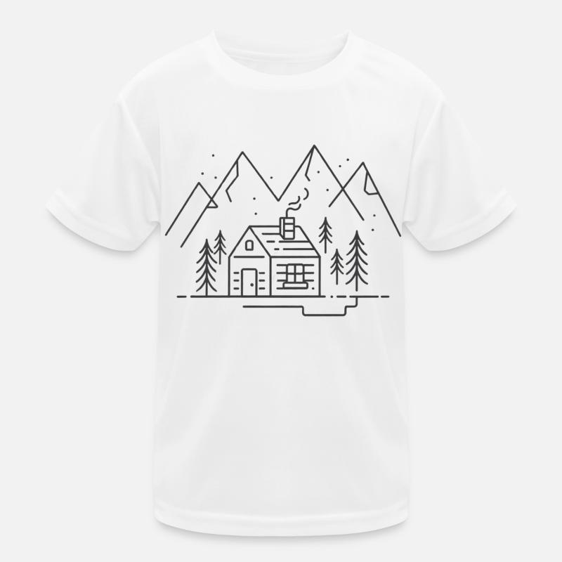 Berge mit Berghütte Kinder Funktions-T-Shirt