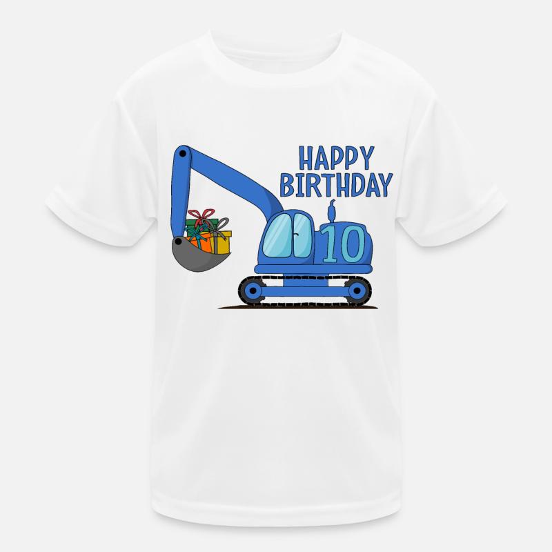 Bagger Kinder Happy Birthday 10 Blau Kinder Funktions-T-Shirt