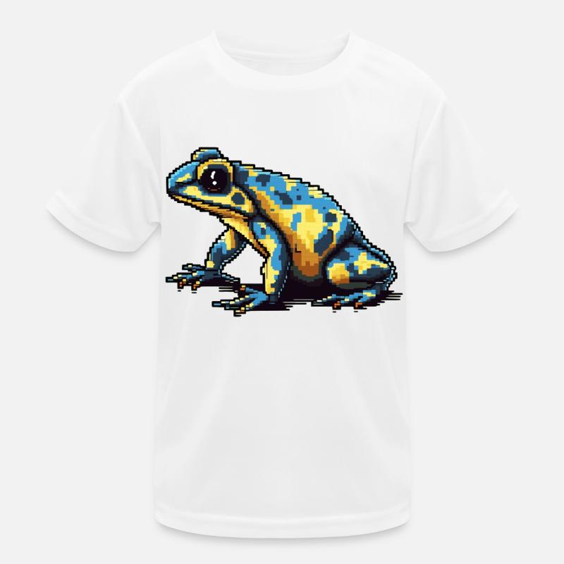 Colorful retro pixel poison dart frog in 8 bit Kids Functional T-Shirt